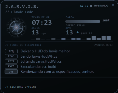 HUD do Jarvis esfriando e desligando
